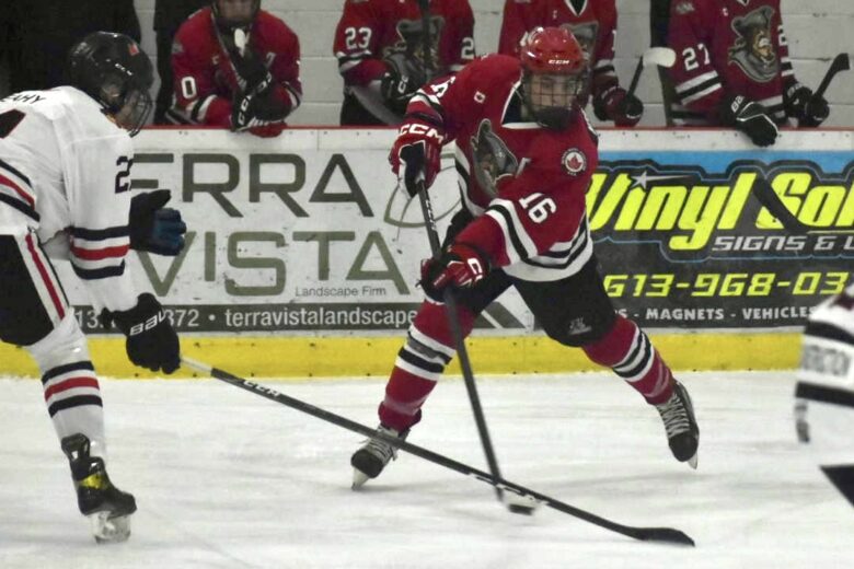 Gerrit Kempers fires a shot during PJHL action versus Lakefield.